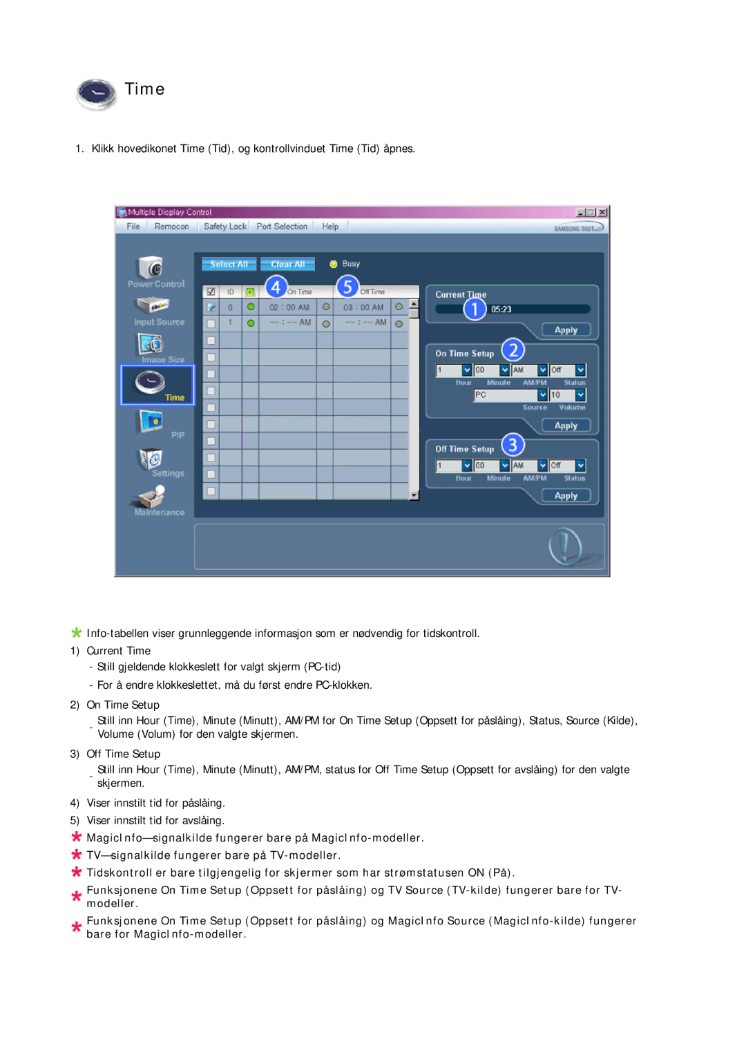 Samsung LH65TCPMBC/EN manual Time 