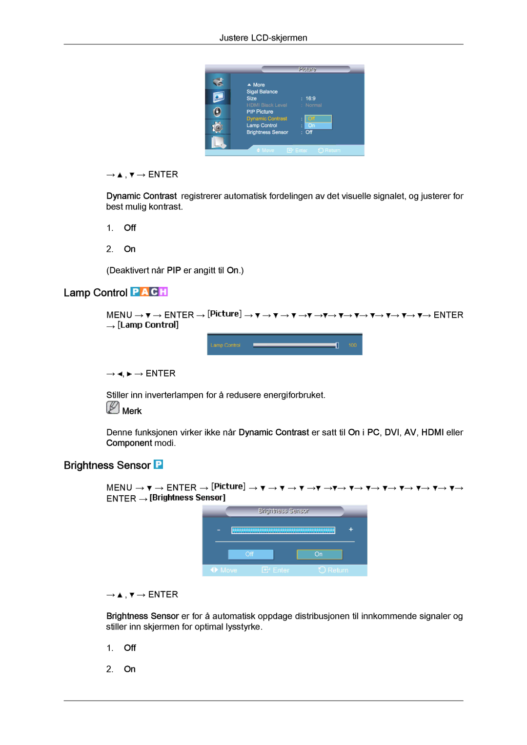 Samsung LH65TCPMBC/EN manual Lamp Control, Brightness Sensor 