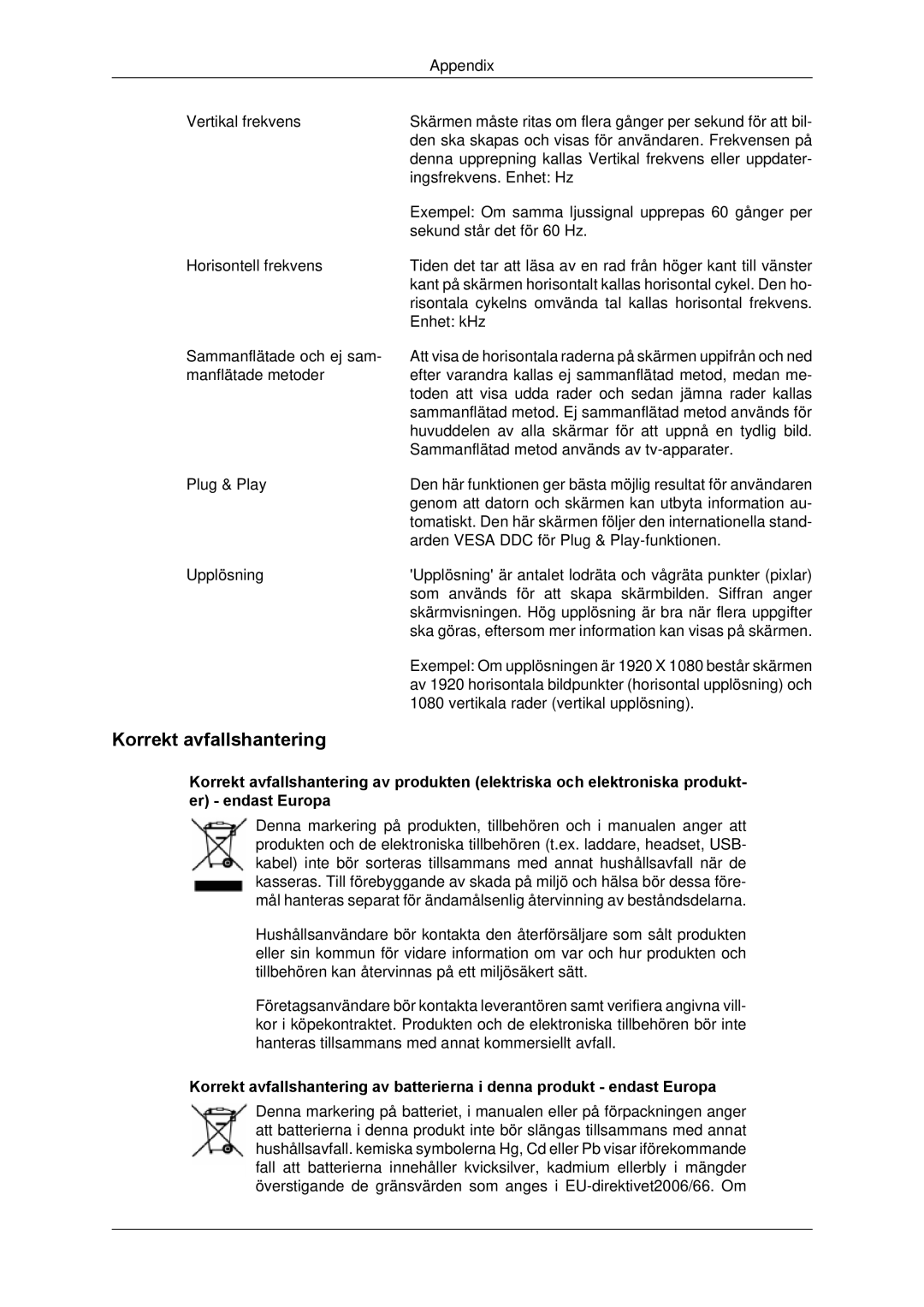 Samsung LH65TCPMBC/EN manual Korrekt avfallshantering 