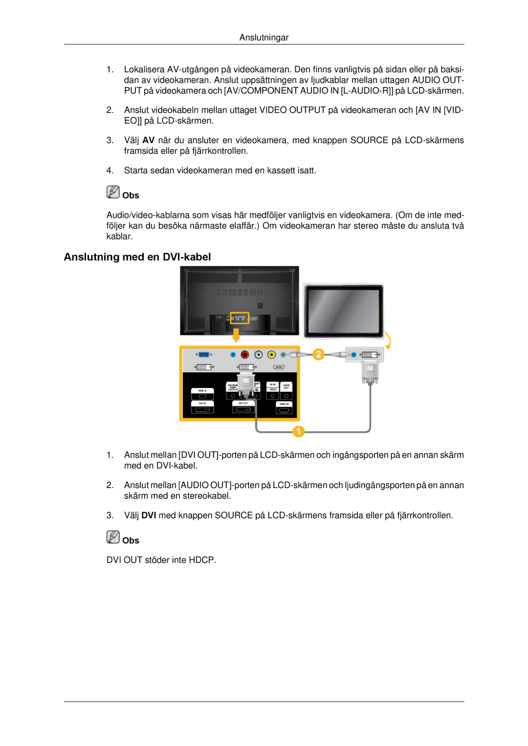 Samsung LH65TCPMBC/EN manual Anslutning med en DVI-kabel 