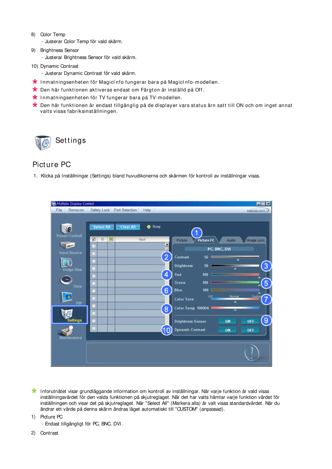 Samsung LH65TCPMBC/EN manual Settings Picture PC 