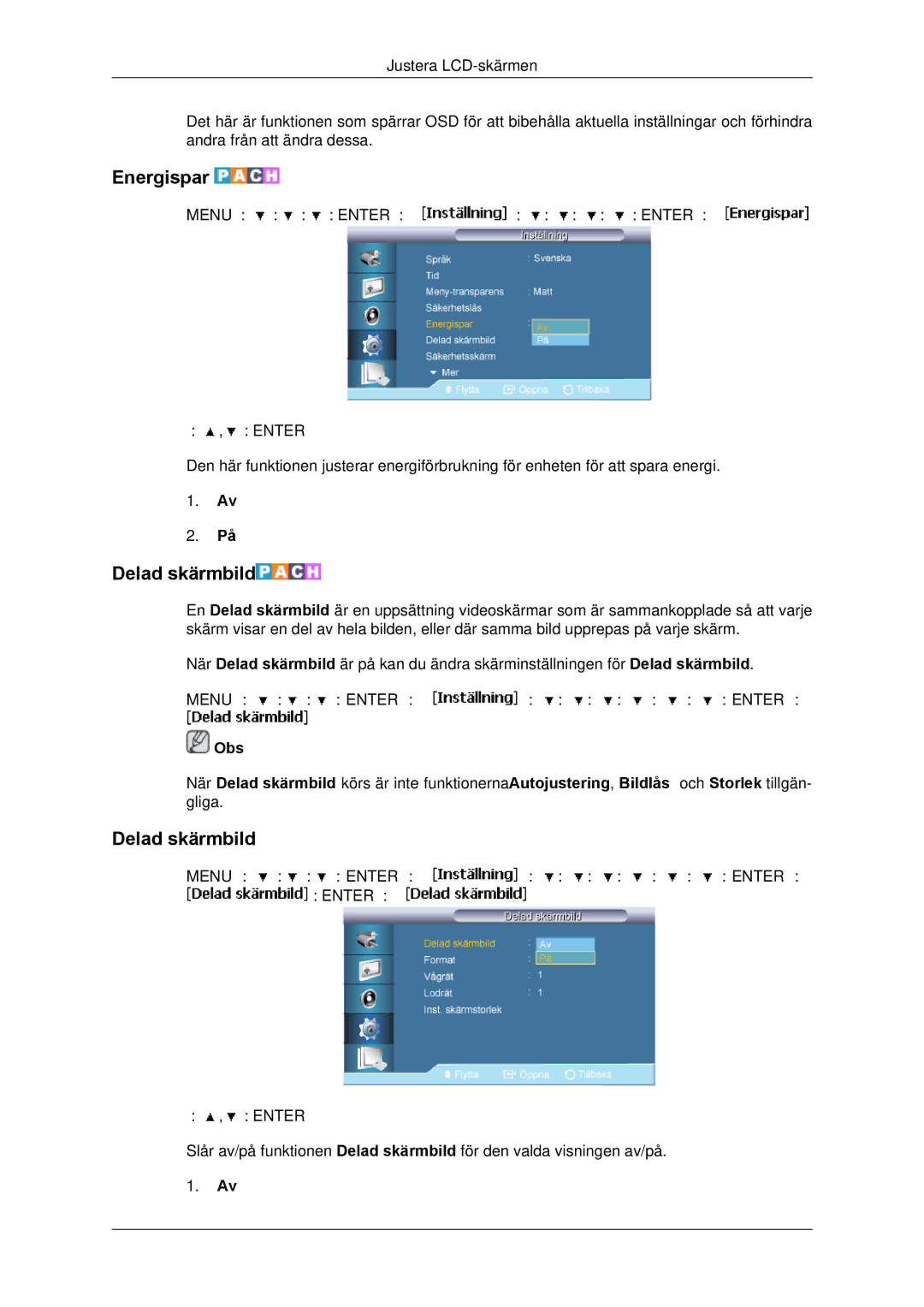 Samsung LH65TCPMBC/EN manual Energispar, Delad skärmbild 