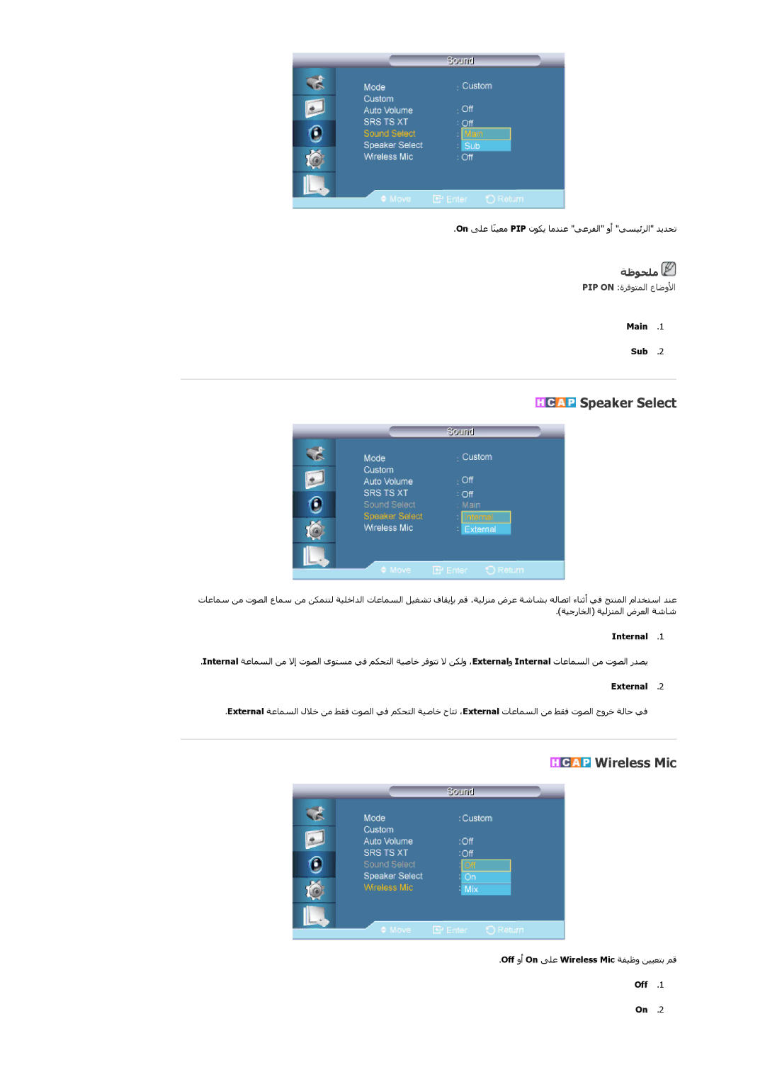 Samsung LH65TCQMBC/HD, LH65TCQMBC/EN, LH65TCQMBC/NG, LH65TCQMBC/SM manual Speaker Select, Wireless Mic 