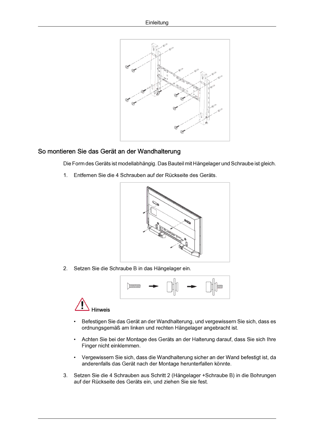 Samsung LH65TCQMBC/EN manual So montieren Sie das Gerät an der Wandhalterung 