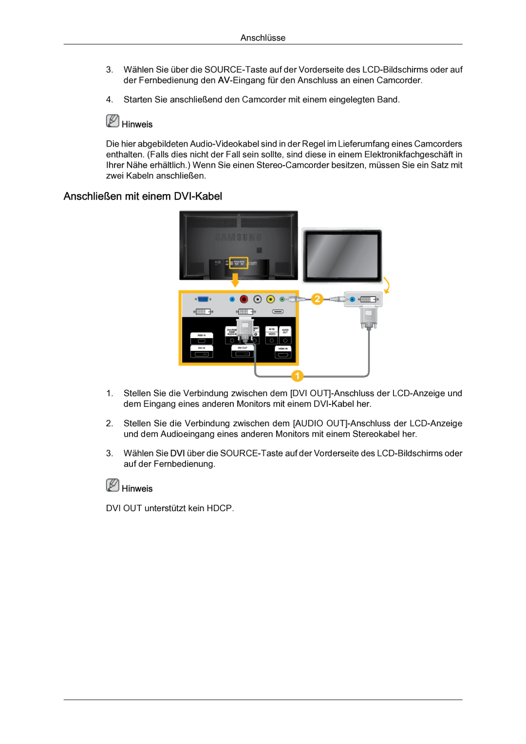 Samsung LH65TCQMBC/EN manual Anschließen mit einem DVI‐Kabel 