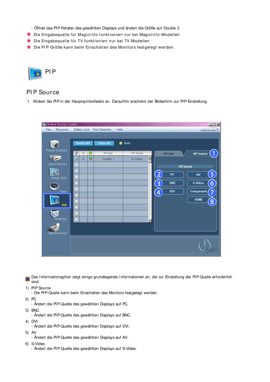 Samsung LH65TCQMBC/EN manual PIP Source 