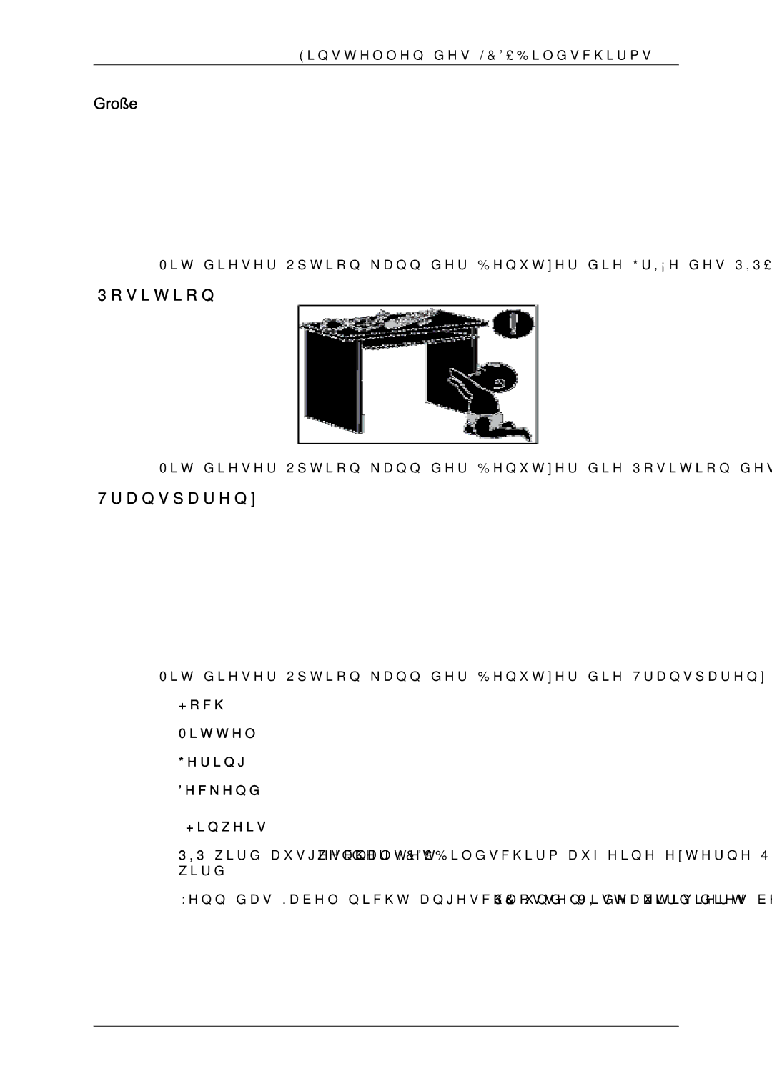 Samsung LH65TCQMBC/EN manual Große, Position, Transparenz, Hoch Mittel Gering Deckend Hinweis 