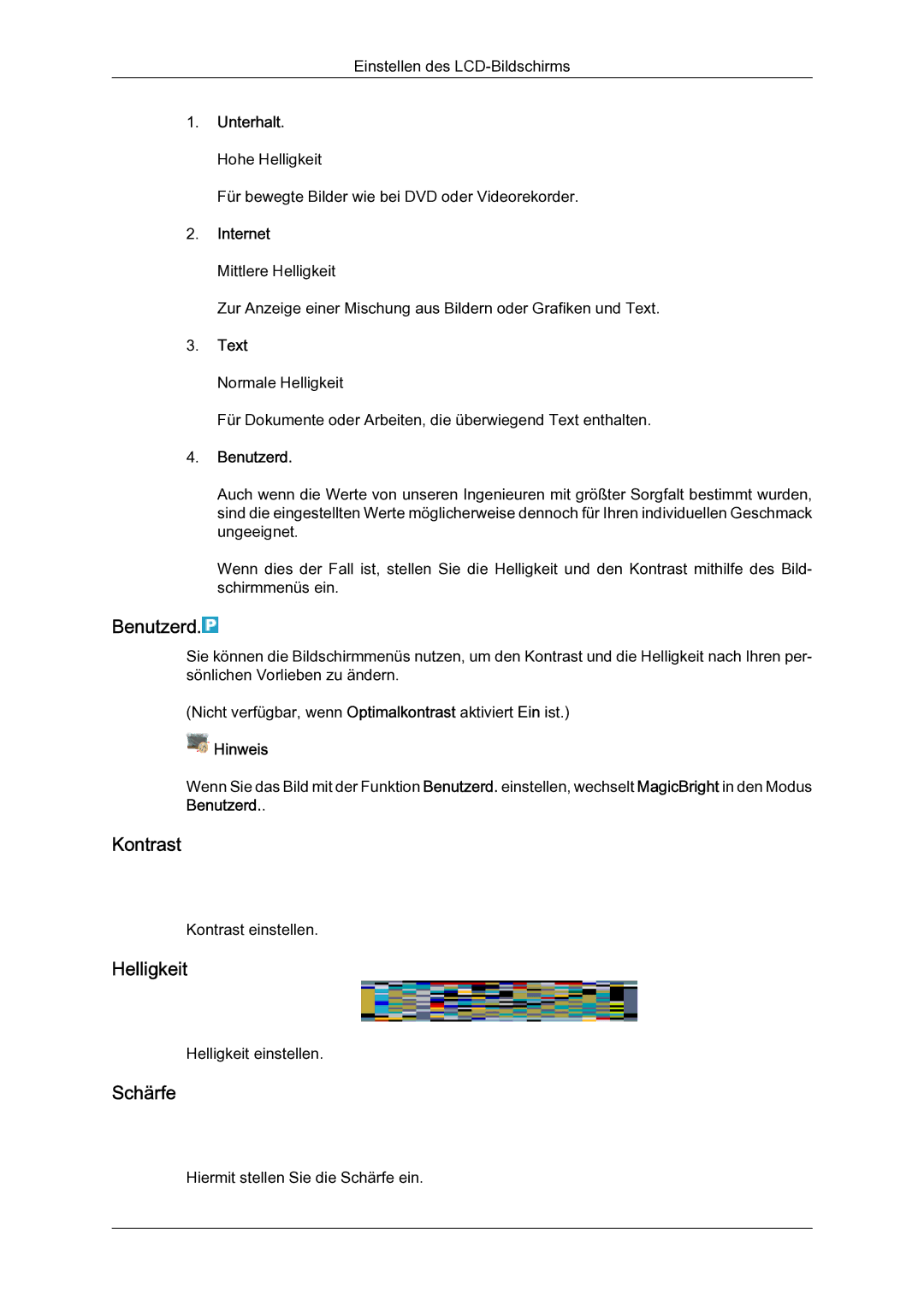 Samsung LH65TCQMBC/EN manual Benutzerd, Kontrast, Helligkeit, Schärfe 