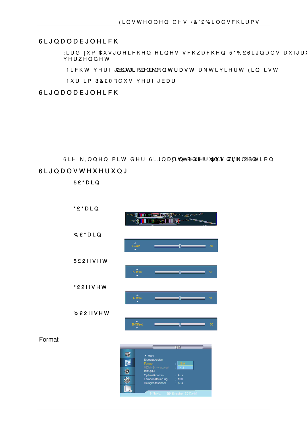 Samsung LH65TCQMBC/EN manual Signalabgleich, Signalsteuerung, Format, ‐Gain ‐Offset 