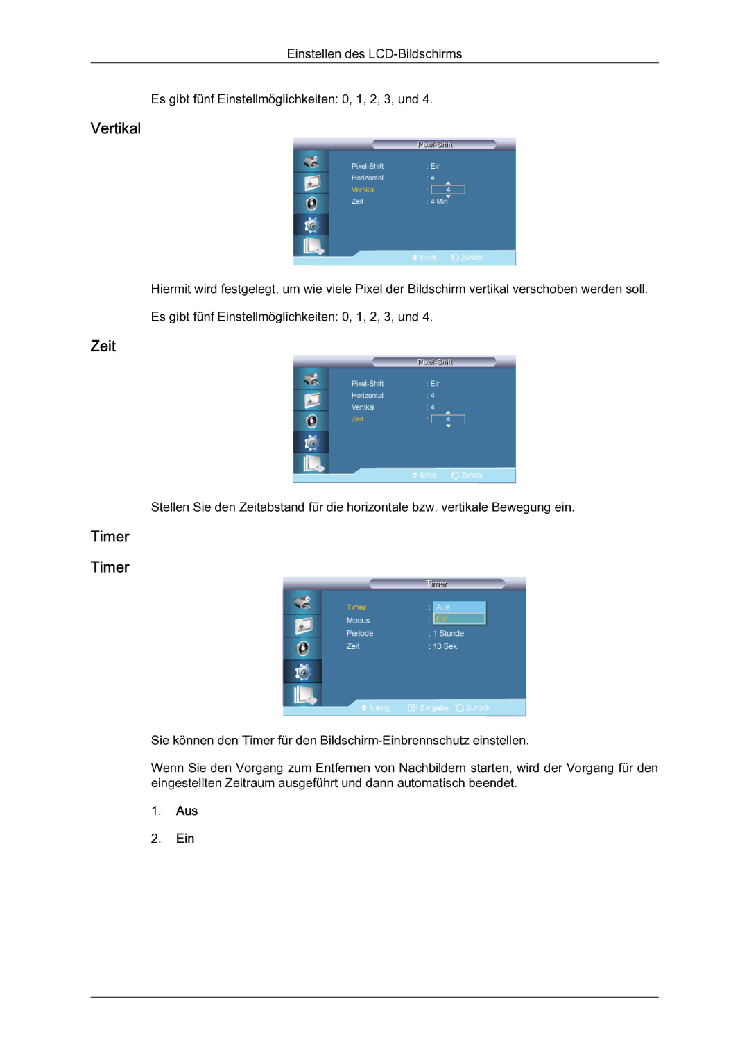 Samsung LH65TCQMBC/EN manual Zeit, Timer 