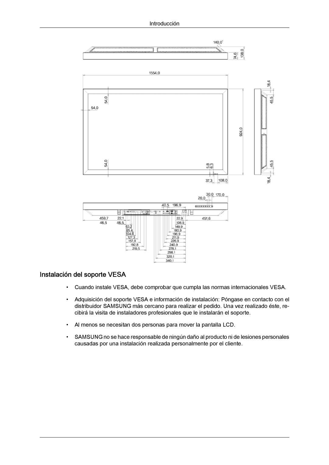 Samsung LH65TCQMBC/EN manual Instalación del soporte Vesa 