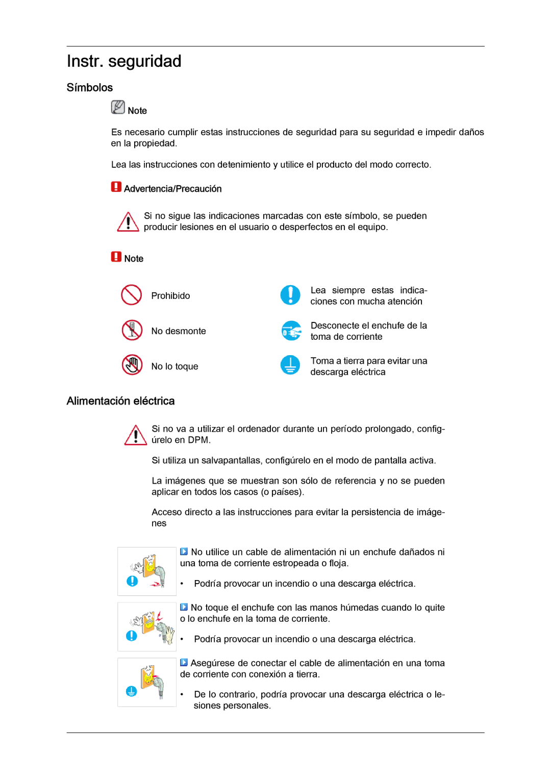 Samsung LH65TCQMBC/EN manual Símbolos, Alimentación eléctrica, Advertencia/Precaución 