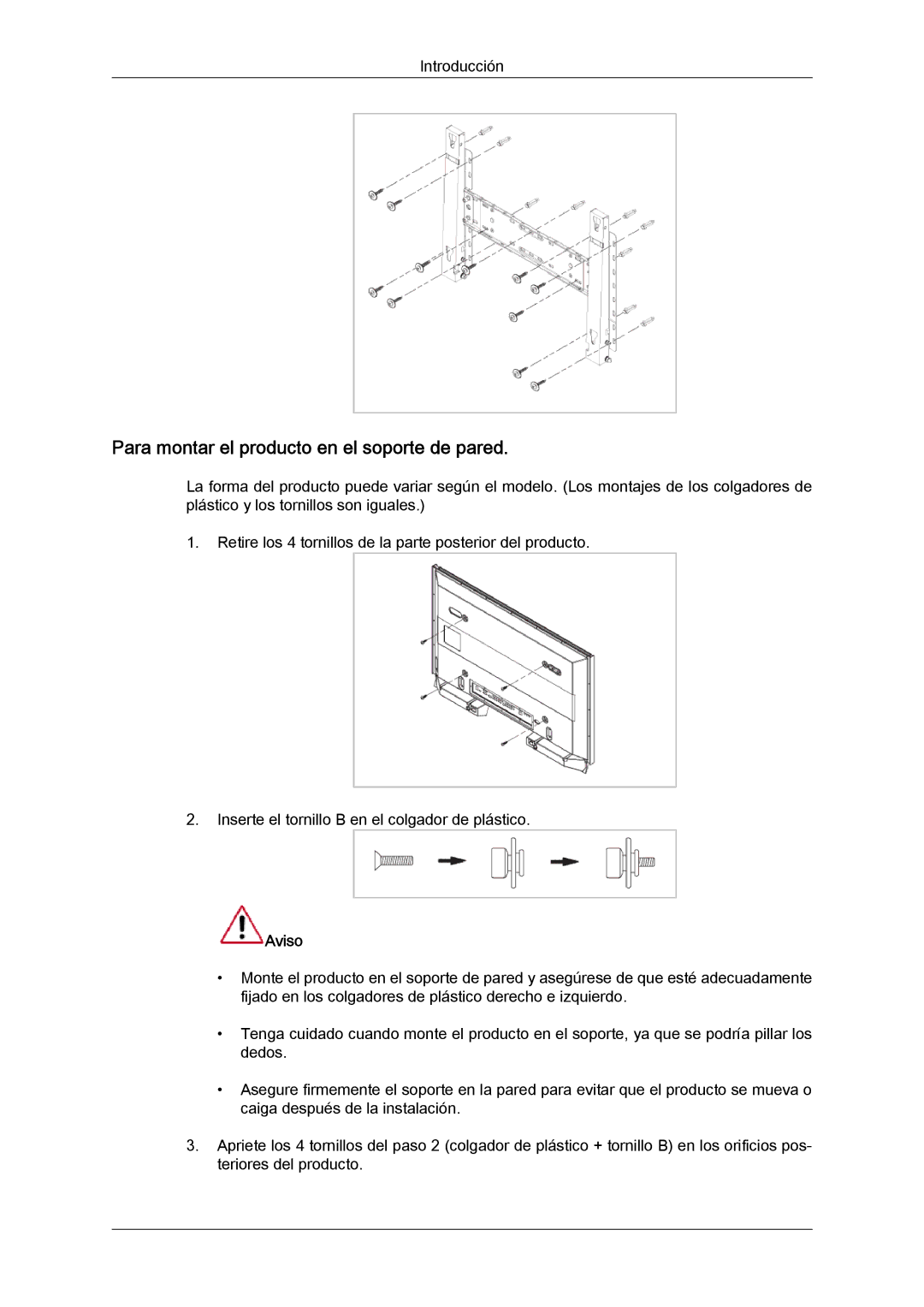 Samsung LH65TCQMBC/EN manual Para montar el producto en el soporte de pared 