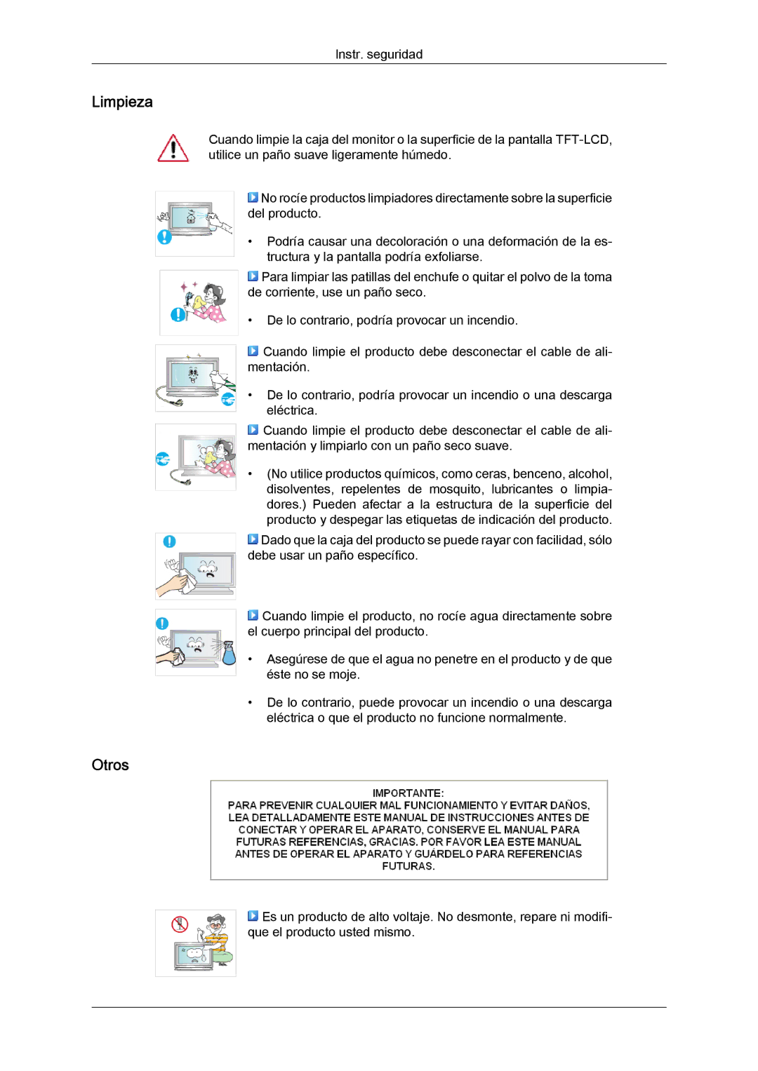 Samsung LH65TCQMBC/EN manual Limpieza, Otros 