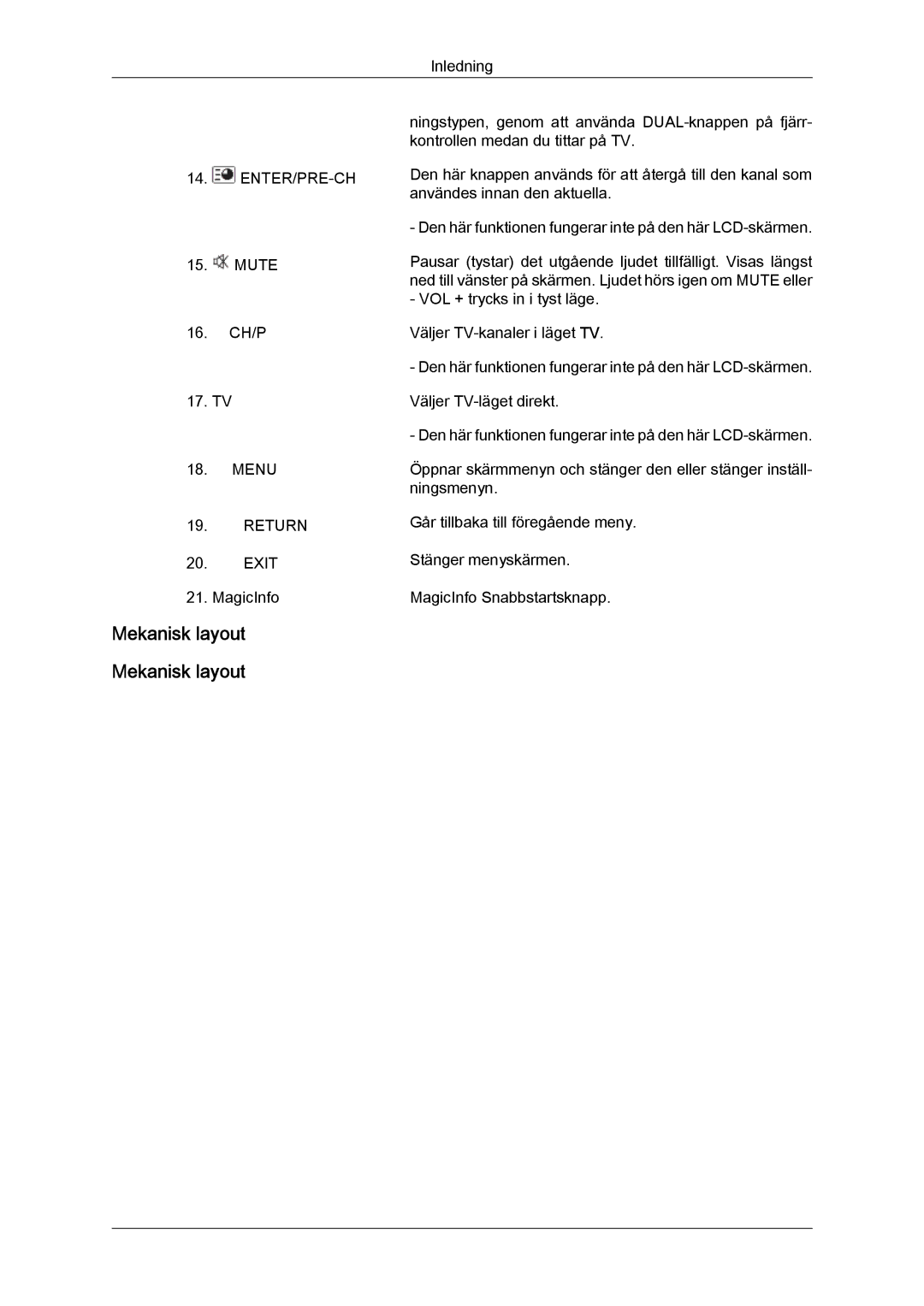 Samsung LH65TCQMBC/EN manual Mekanisk layout, Ch/P 