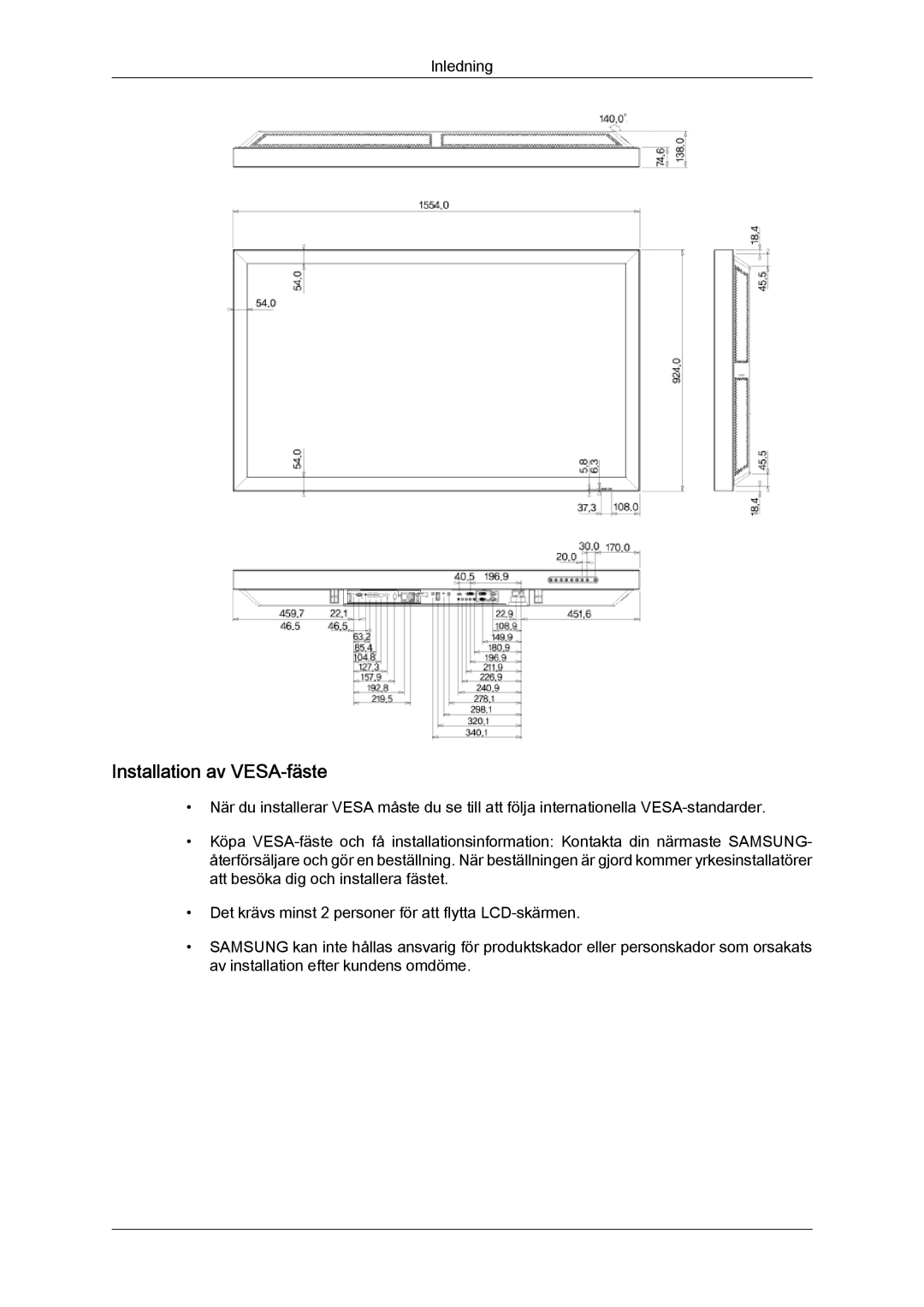 Samsung LH65TCQMBC/EN manual Installation av VESA-fäste 