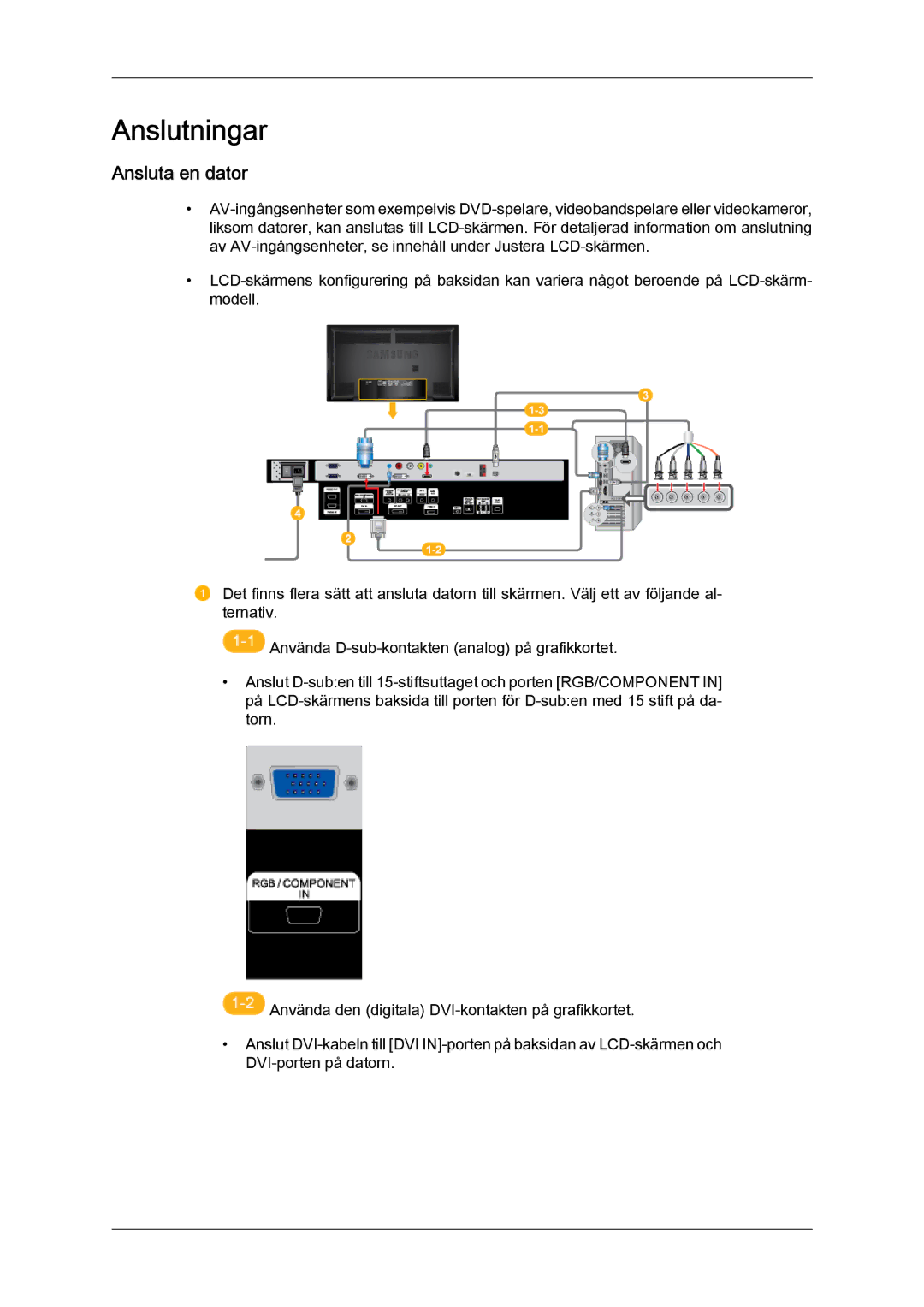 Samsung LH65TCQMBC/EN manual Anslutningar, Ansluta en dator 