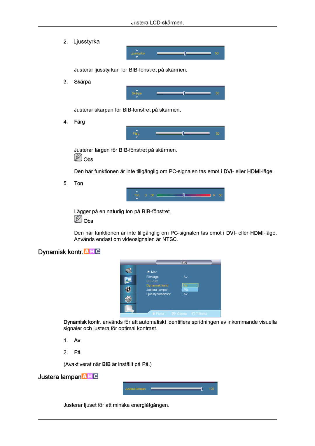 Samsung LH65TCQMBC/EN manual Dynamisk kontr 