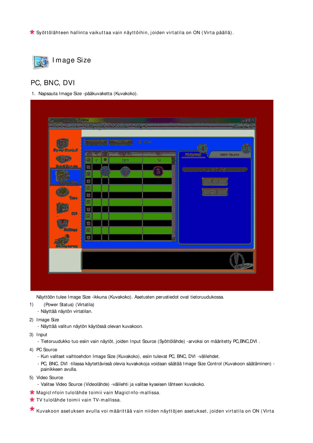 Samsung LH65TCQMBC/EN manual Image Size, Pc, Bnc, Dvi 