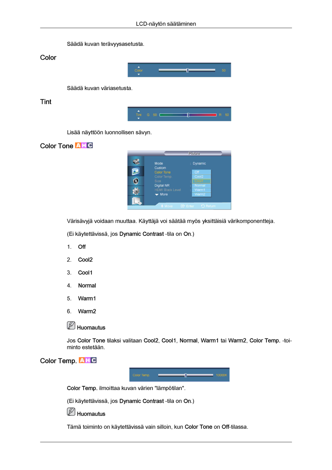 Samsung LH65TCQMBC/EN manual Color, Tint 