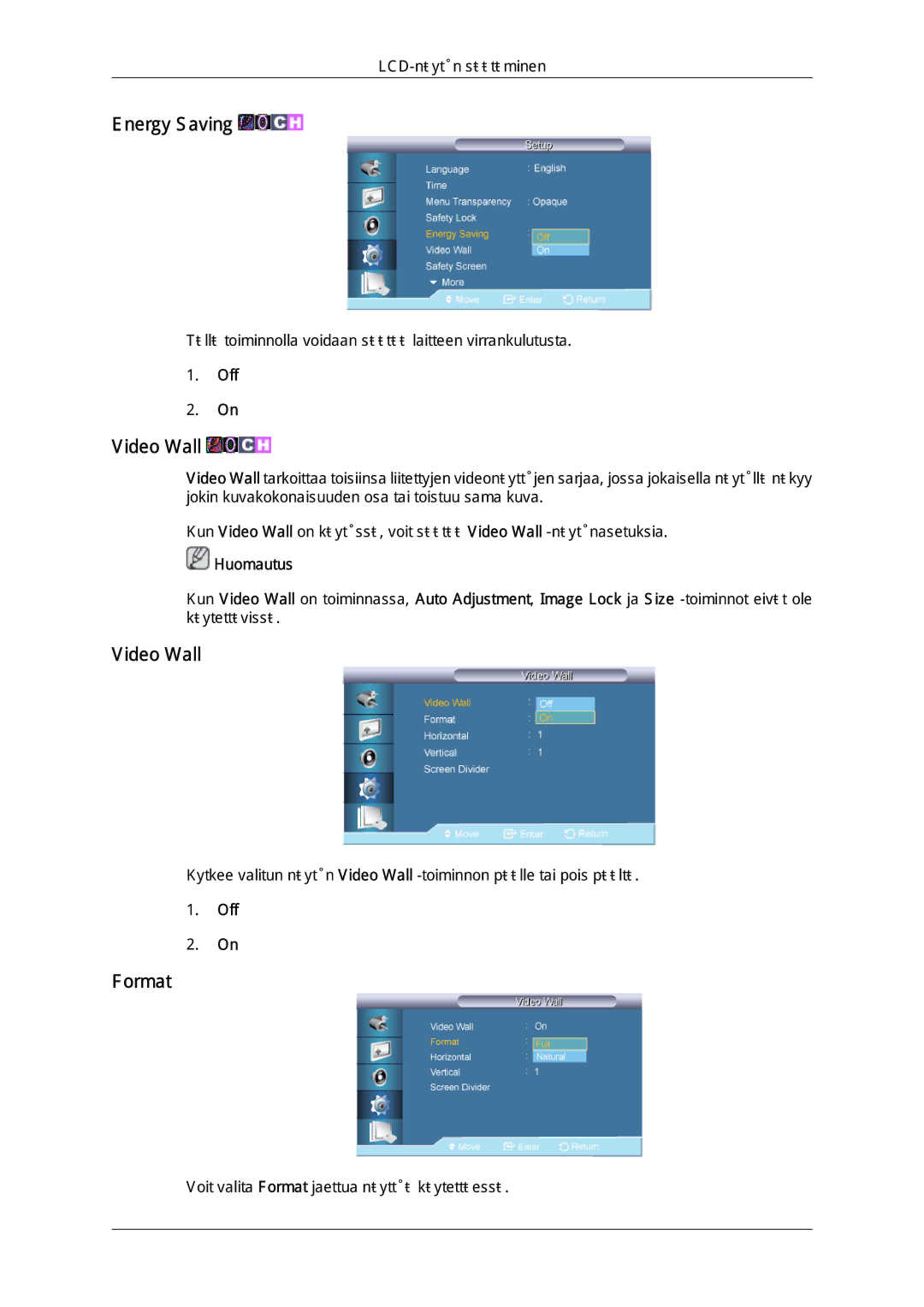 Samsung LH65TCQMBC/EN manual Energy Saving, Video Wall, Format 