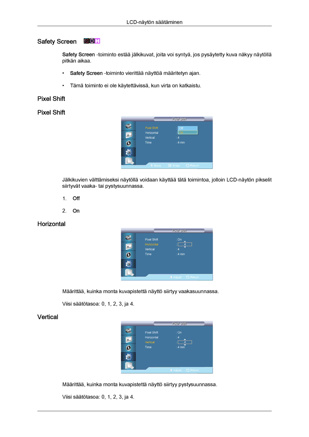 Samsung LH65TCQMBC/EN manual Safety Screen, Pixel Shift 