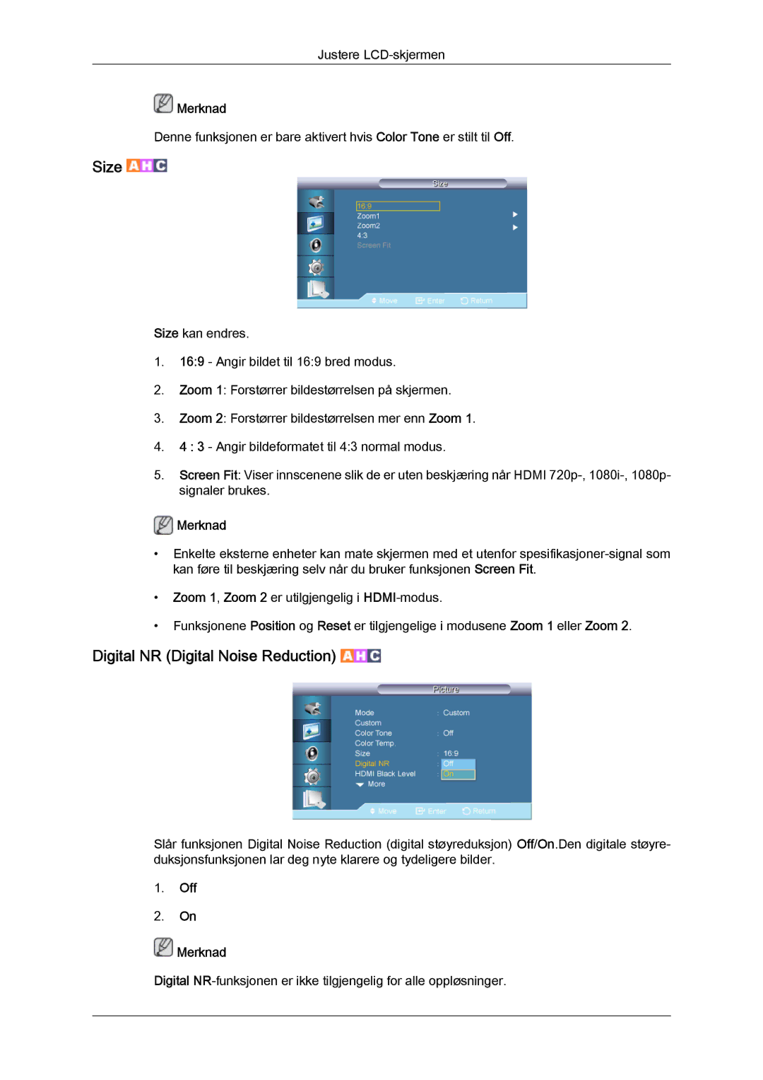 Samsung LH65TCQMBC/EN manual Digital NR Digital Noise Reduction, Off Merknad 