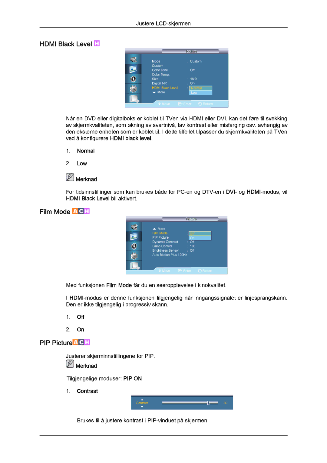 Samsung LH65TCQMBC/EN manual Hdmi Black Level, Film Mode 