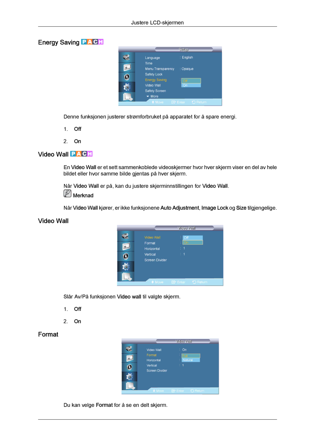 Samsung LH65TCQMBC/EN manual Energy Saving, Video Wall, Format 