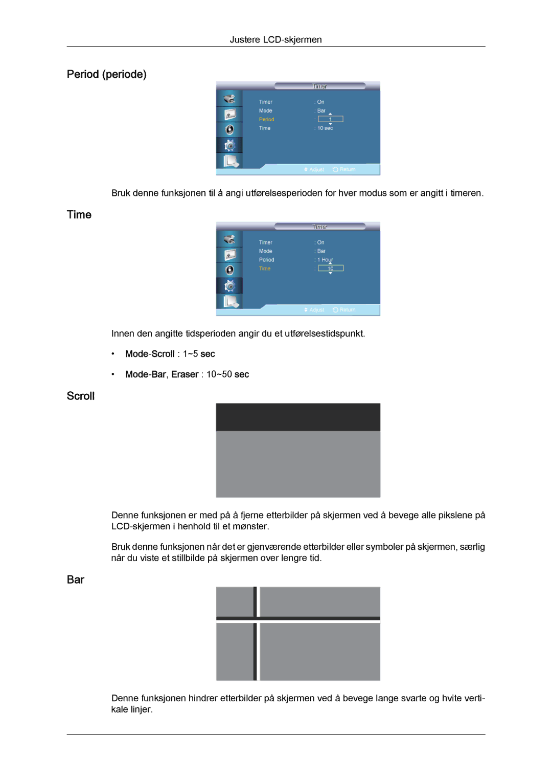 Samsung LH65TCQMBC/EN manual Period periode, Mode-Scroll 1~5 sec Mode-Bar,Eraser 10~50 sec 