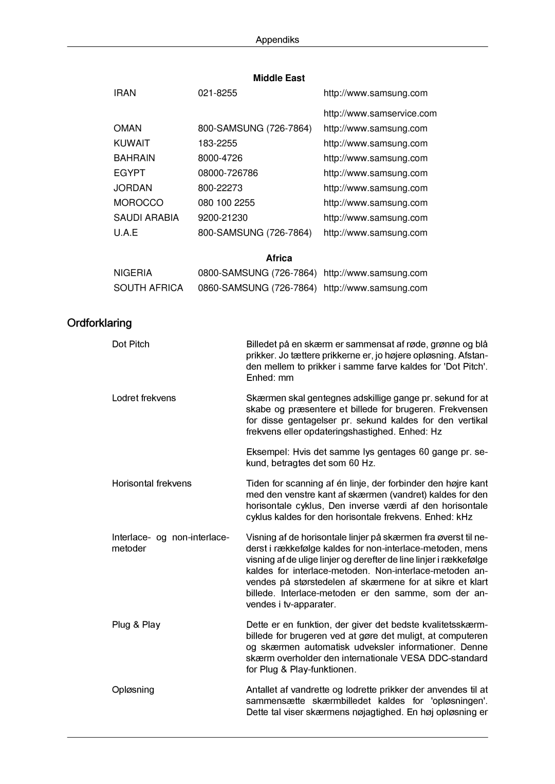 Samsung LH65TCQMBC/EN manual Ordforklaring, Middle East, Africa 