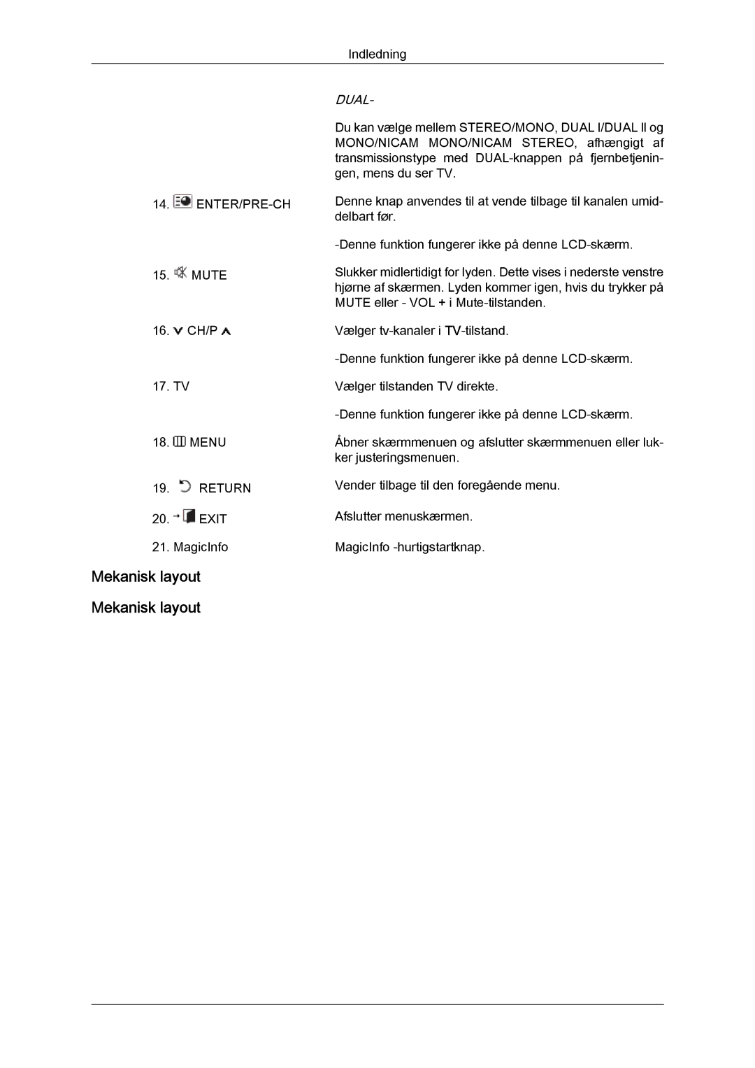 Samsung LH65TCQMBC/EN manual Mekanisk layout, Dual‐ 