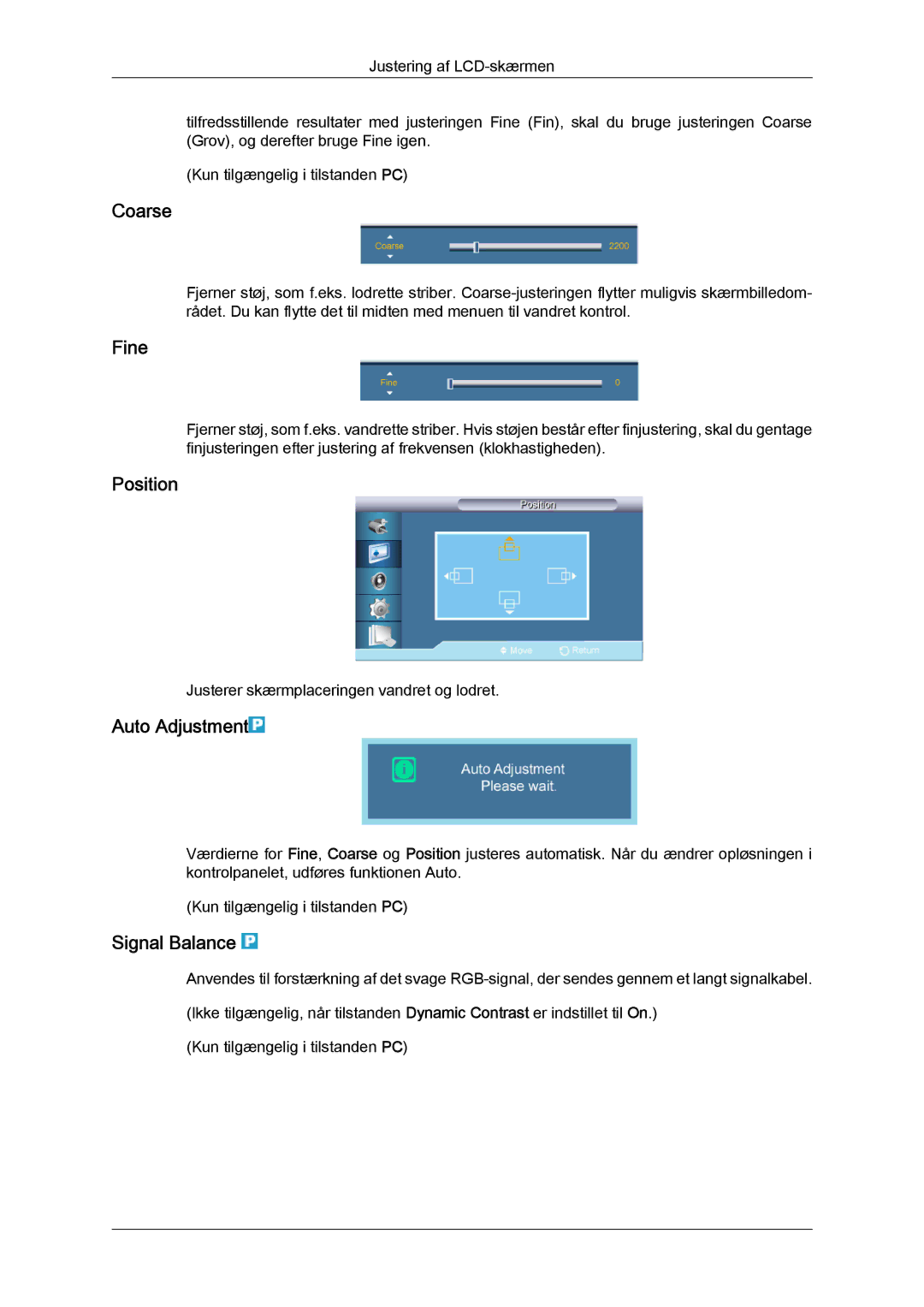 Samsung LH65TCQMBC/EN manual Coarse, Fine, Auto Adjustment, Signal Balance 