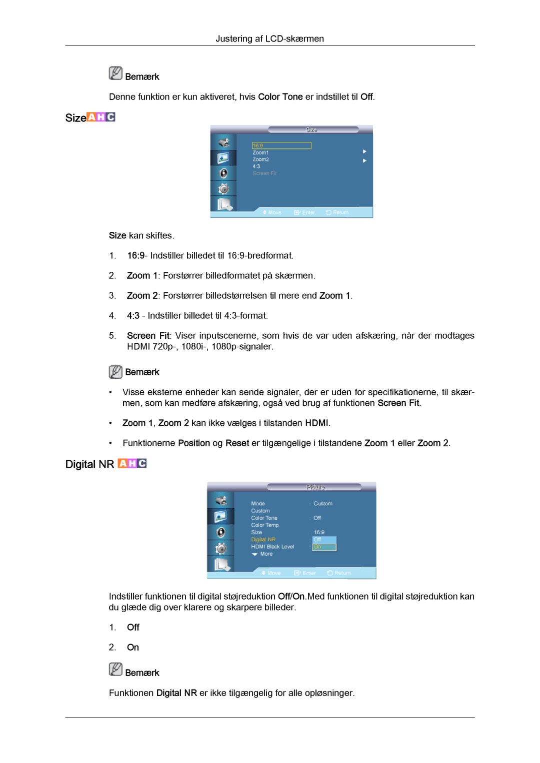 Samsung LH65TCQMBC/EN manual Digital NR, Off Bemærk 