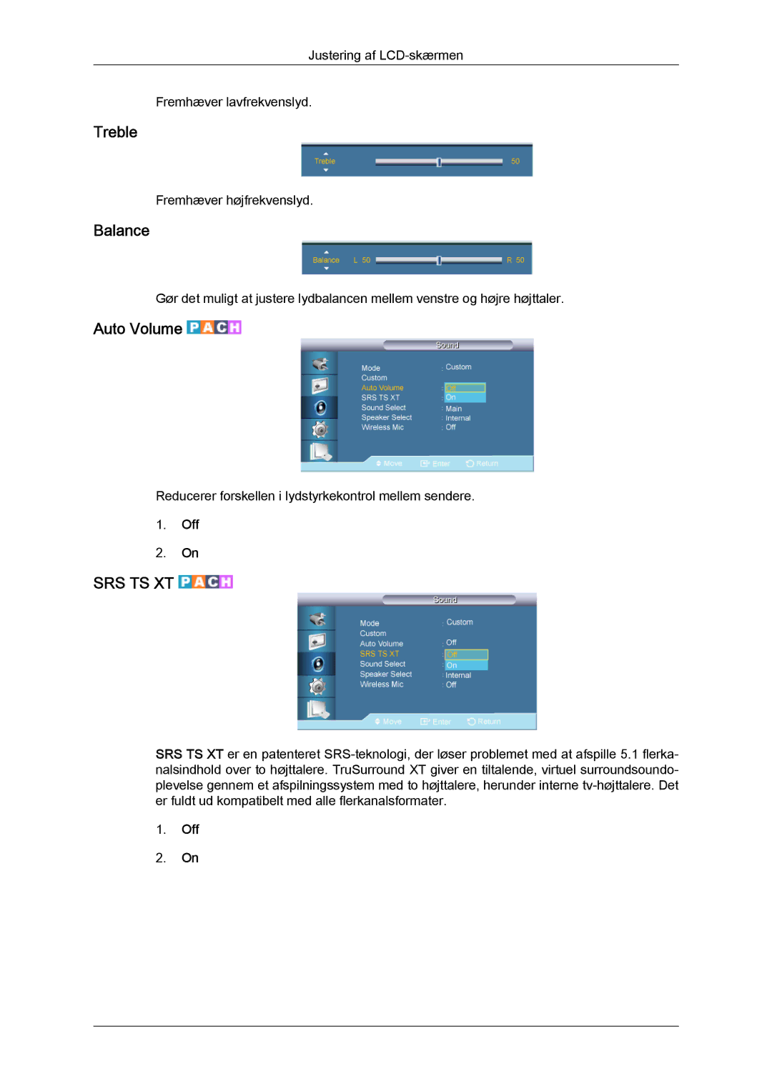 Samsung LH65TCQMBC/EN manual Treble, Balance, Auto Volume 