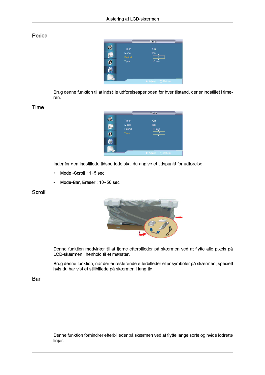 Samsung LH65TCQMBC/EN manual Period, Mode ‐Scroll 1~5 sec Mode‐Bar, Eraser 10~50 sec 