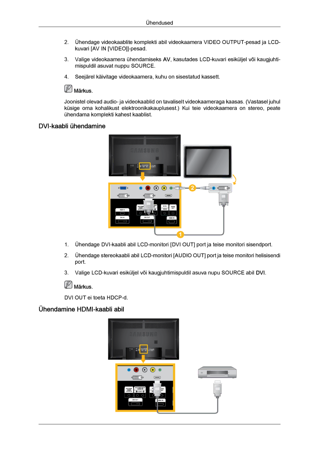 Samsung LH65TCQMBC/EN manual DVI-kaabli ühendamine, Ühendamine HDMI-kaabli abil 