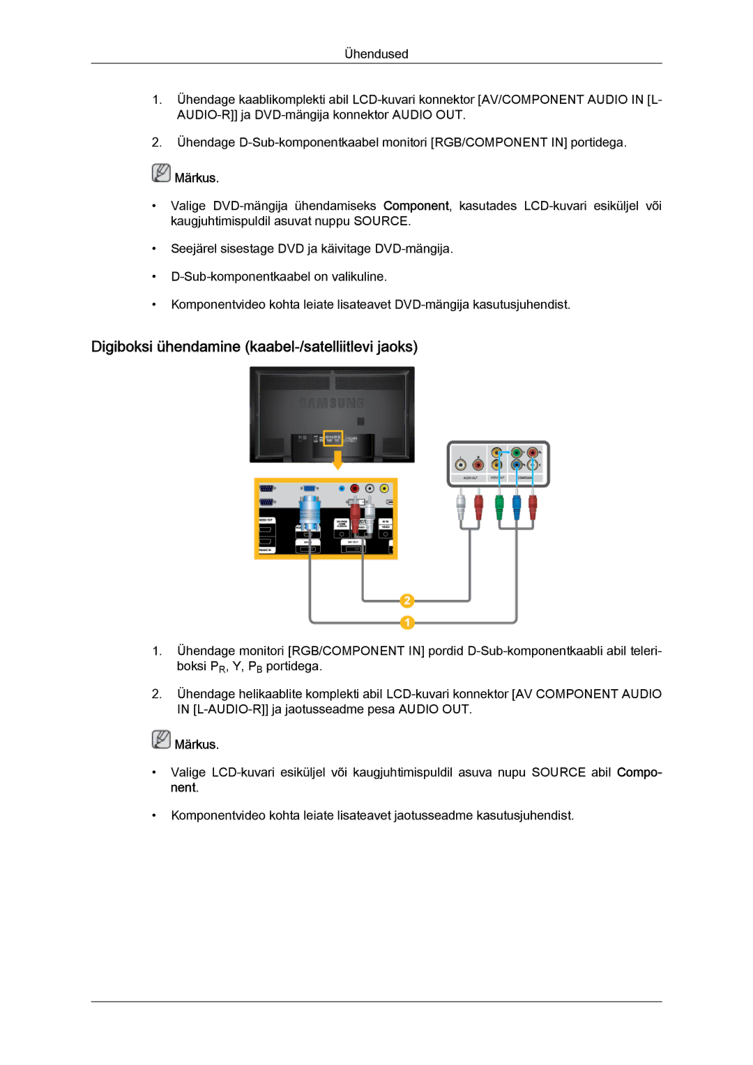 Samsung LH65TCQMBC/EN manual Digiboksi ühendamine kaabel-/satelliitlevi jaoks 