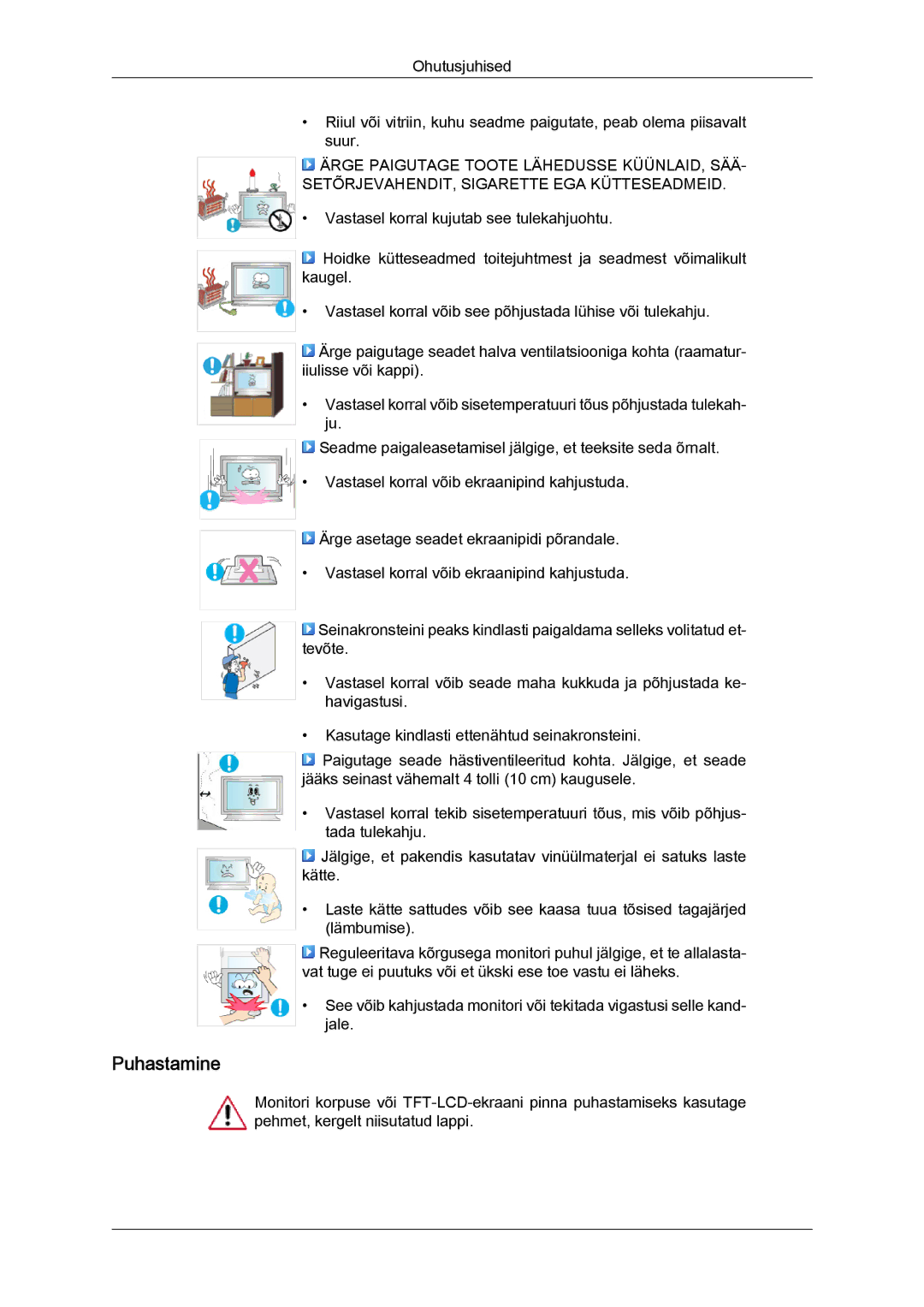 Samsung LH65TCQMBC/EN manual Puhastamine 