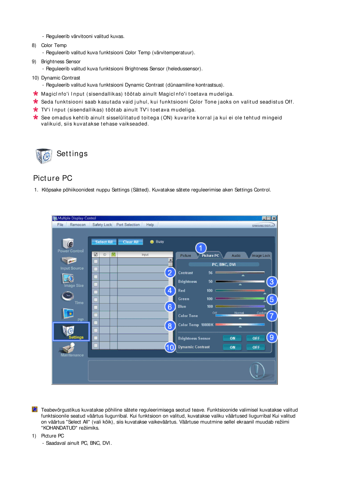 Samsung LH65TCQMBC/EN manual Settings Picture PC 