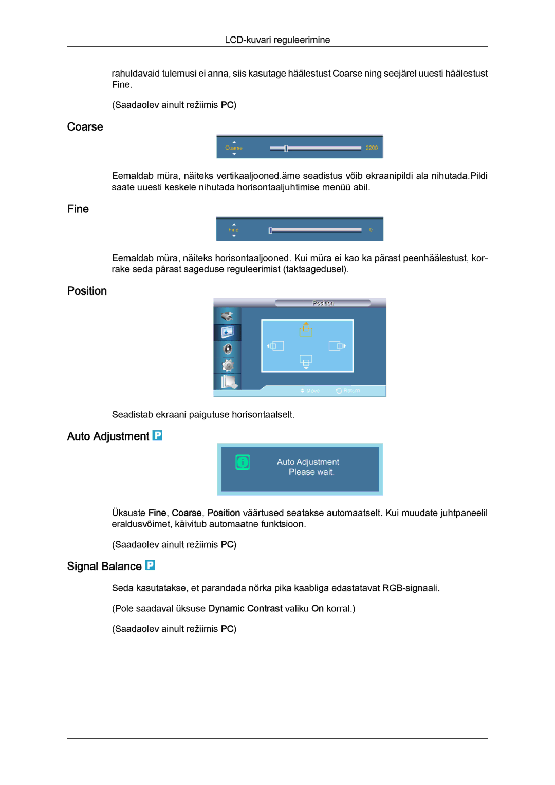Samsung LH65TCQMBC/EN manual Coarse, Fine, Auto Adjustment, Signal Balance 