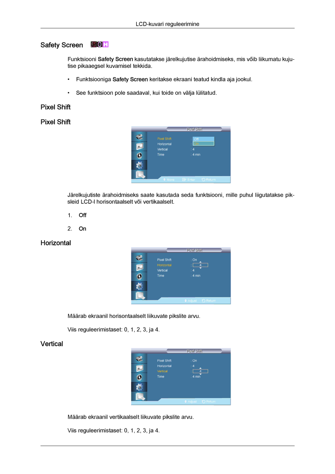 Samsung LH65TCQMBC/EN manual Safety Screen, Pixel Shift 