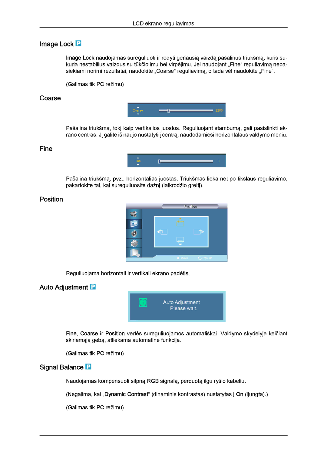 Samsung LH65TCQMBC/EN manual Image Lock, Coarse, Fine, Auto Adjustment, Signal Balance 