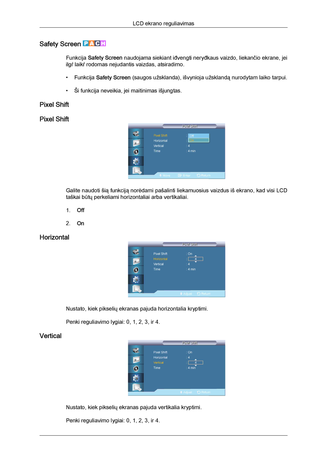 Samsung LH65TCQMBC/EN manual Safety Screen, Pixel Shift 