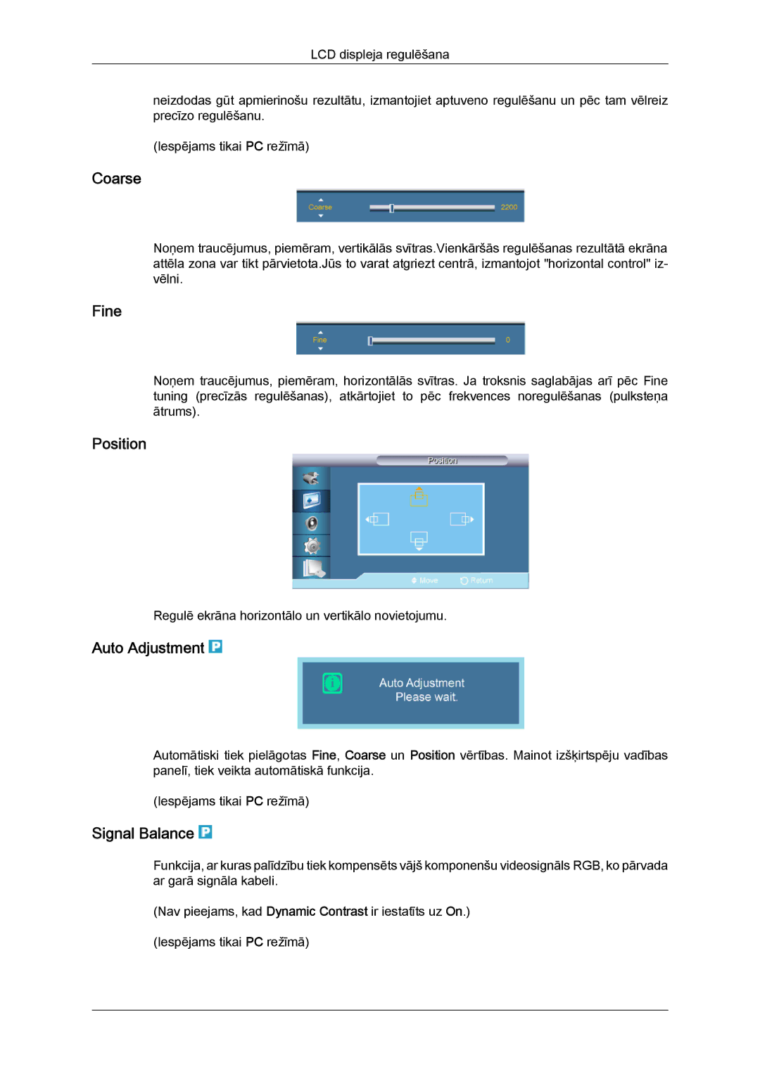 Samsung LH65TCQMBC/EN manual Coarse, Fine, Auto Adjustment, Signal Balance 