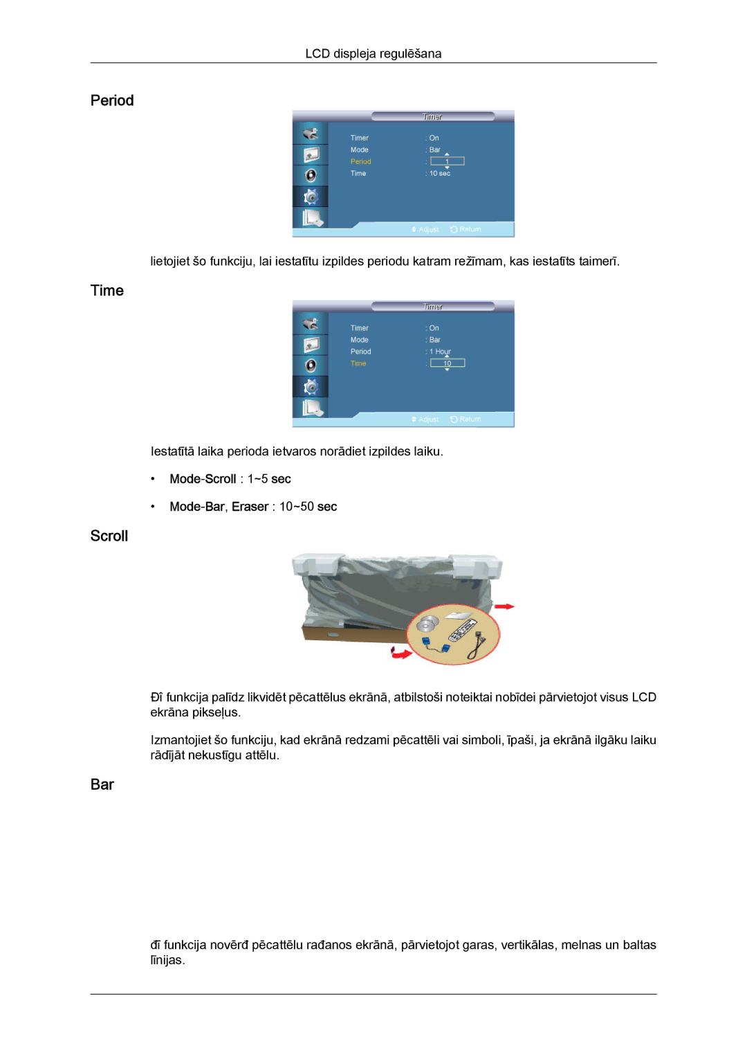 Samsung LH65TCQMBC/EN manual Period, Mode-Scroll 1~5 sec Mode-Bar,Eraser 10~50 sec 