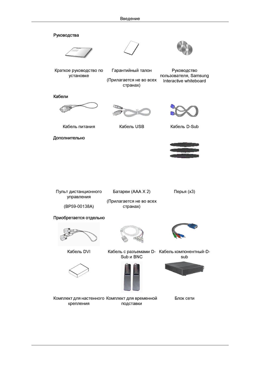 Samsung LH65TCQMBC/EN manual Руководства, Кабели, Дополнительно 