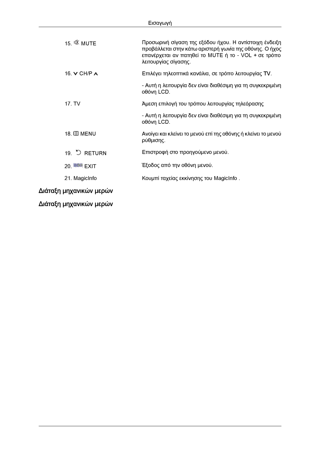 Samsung LH65TCQMBC/EN manual Διάταξη μηχανικών μερών Διάταξη μηχανικών μερών 