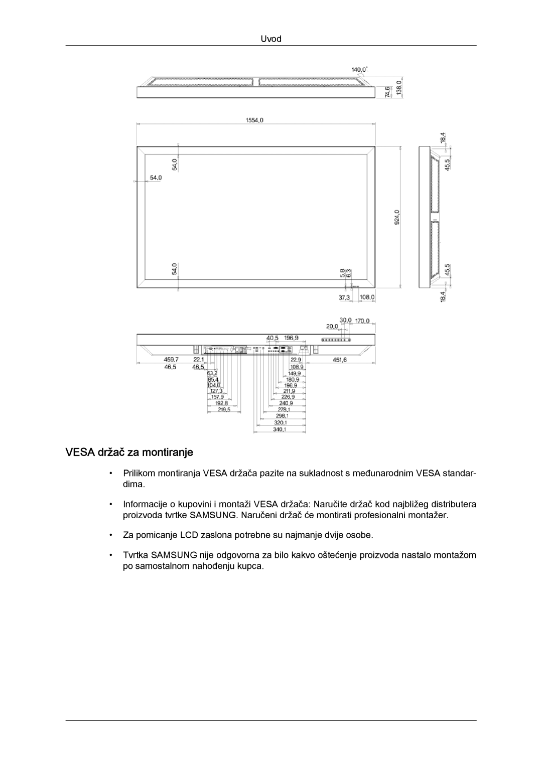 Samsung LH65TCQMBC/EN manual Vesa držač za montiranje 