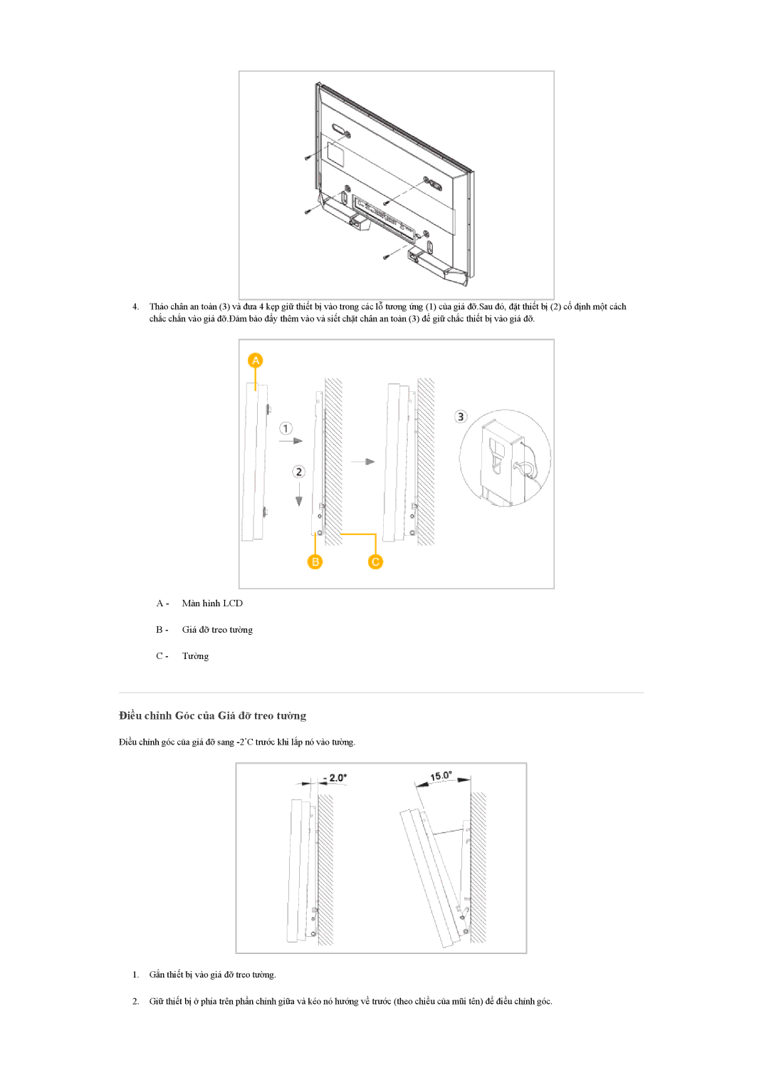 Samsung LH65TCQMBC/XY, LH65TCQMBC/XS manual Điều chỉnh Góc của Giá đỡ treo tường 